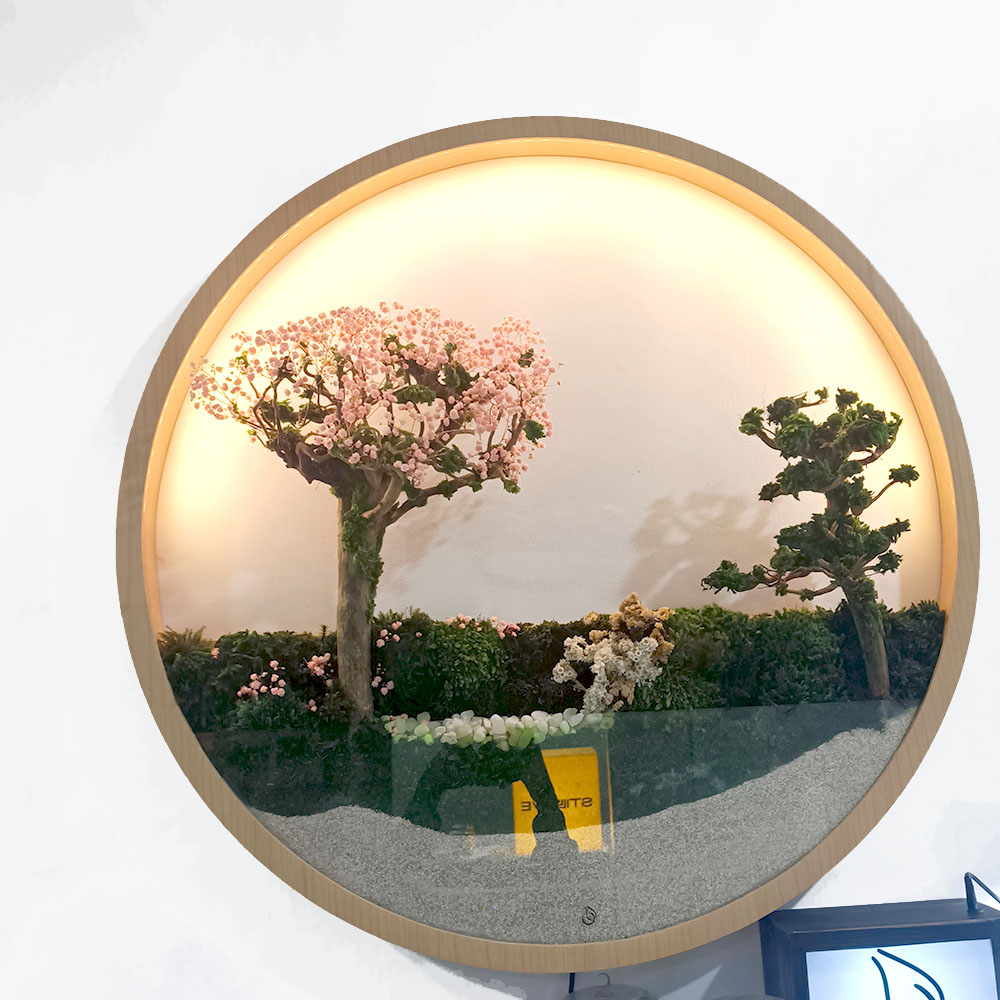 Preserved moss round frame with lamp