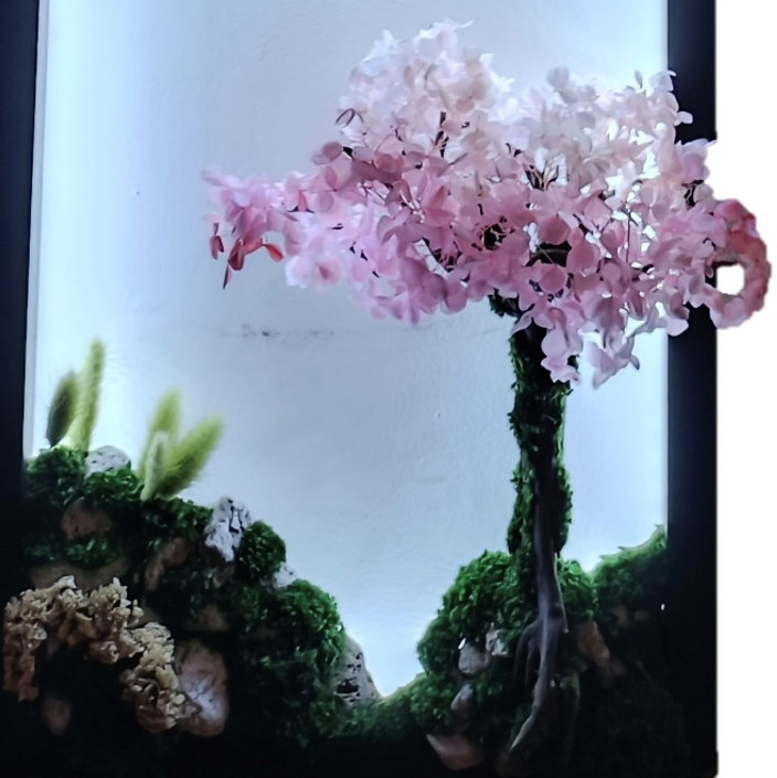 Preserved moss frame with lamp